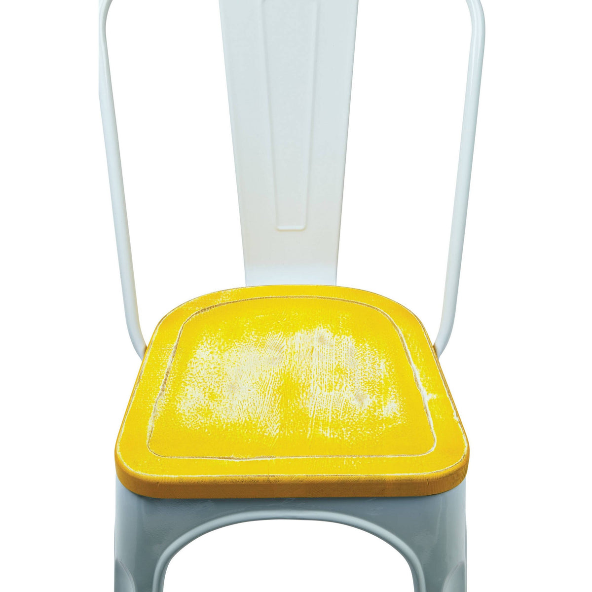 White Metal Chair with Vintage Wood Seat K907