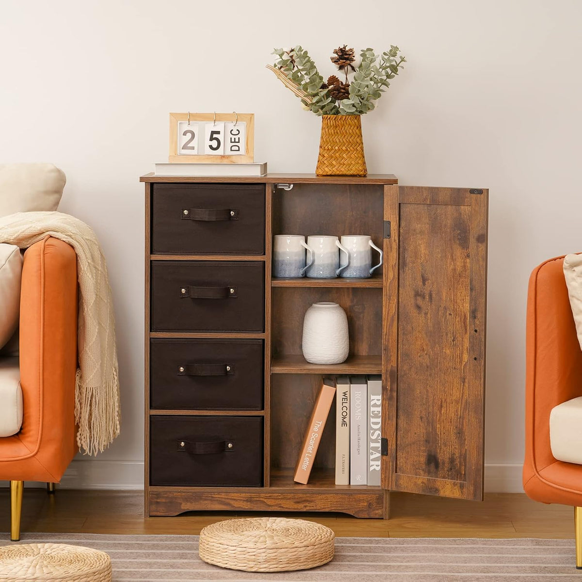 Rustic Brown Storage Cabinet with 4 Removable Drawers and 1 Door N687065