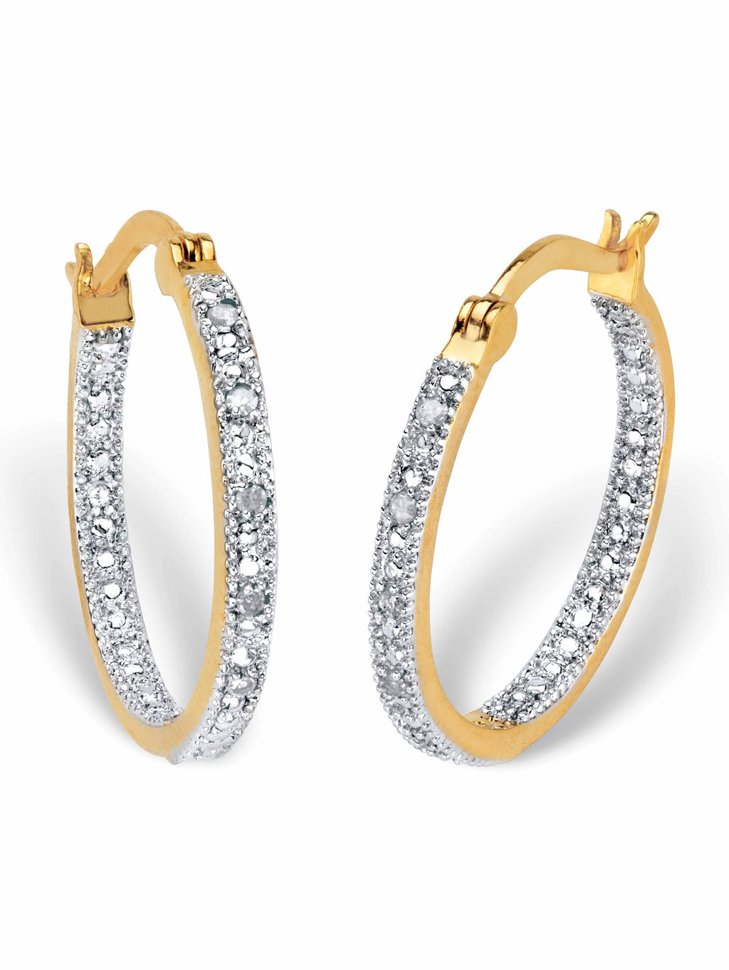 Round Diamond Accent Inside-Out Hoop Earrings 1/10 TCW Gold-Plated 7/8" D369716
