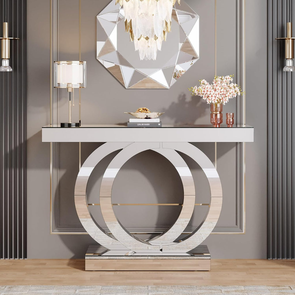 43.3-Inch Mirrored Console Table with Thickened Mirror Finish Tabletop C177526