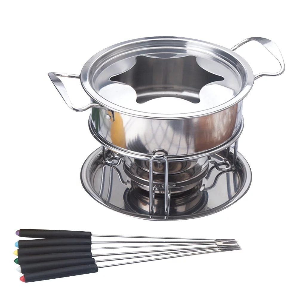 10-Piece Set Stainless Steel Chocolate Melting Pot Cheese Fondue Set W63644
