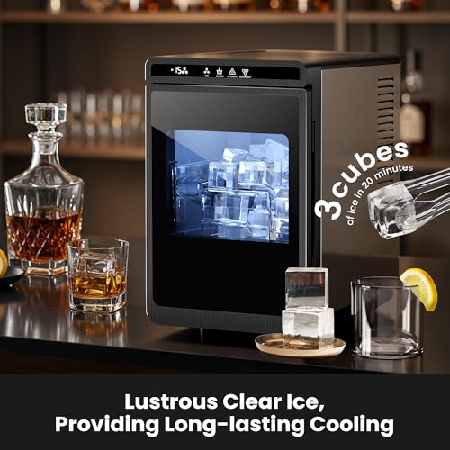 Clear Ice Cube Makers, 26Lbs/24H, Portable Countertop, Self-Cleaning, Black S9982