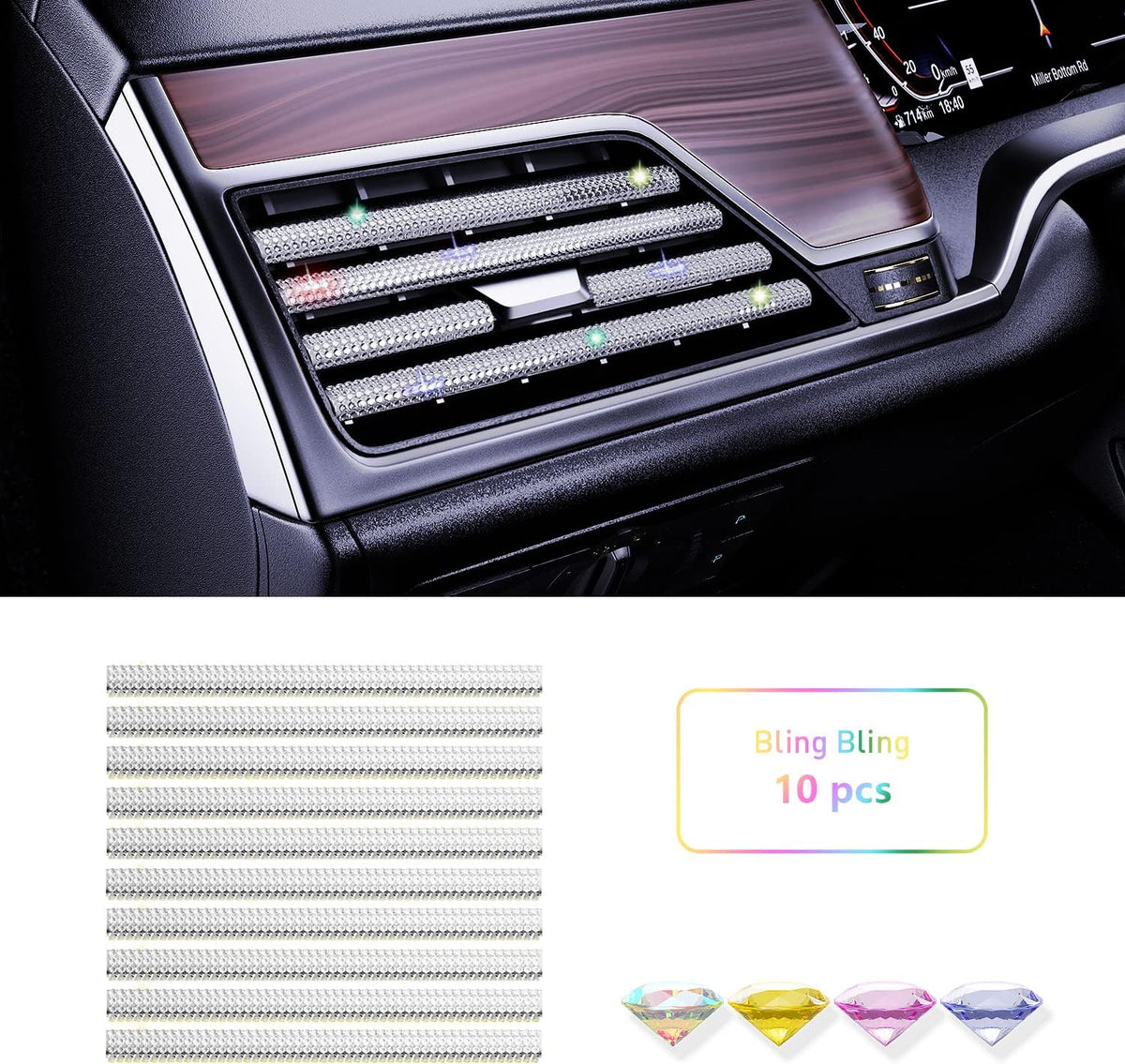 Pink Car Air Vent Decoration Trim Strips, Pack of 10 I878622