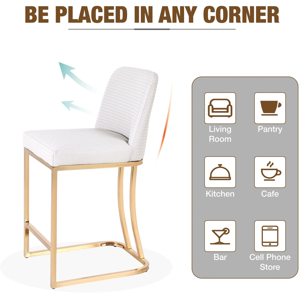 White & Gold 24 inch Bar Stools with Back Set of 2 P1759