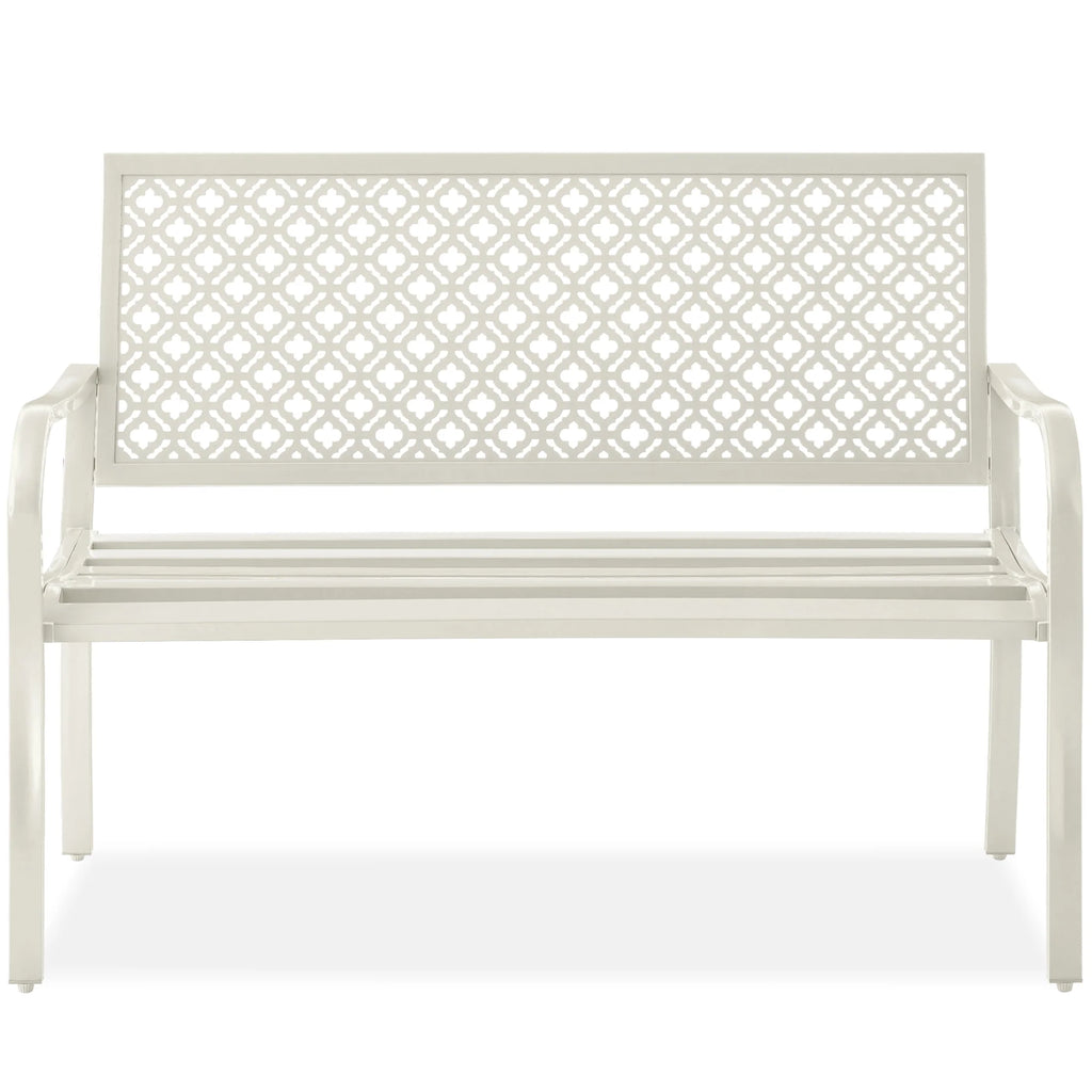 Indoor Outdoor Steel Garden Bench with Geometric Backrest X918