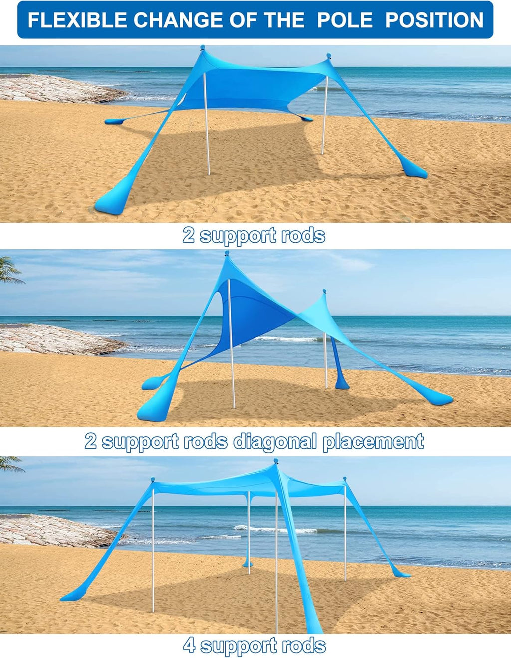 Beach Canopy with 4 Aluminum Poles, UPF50+ Sun Shelter, Pack of 2 U546368