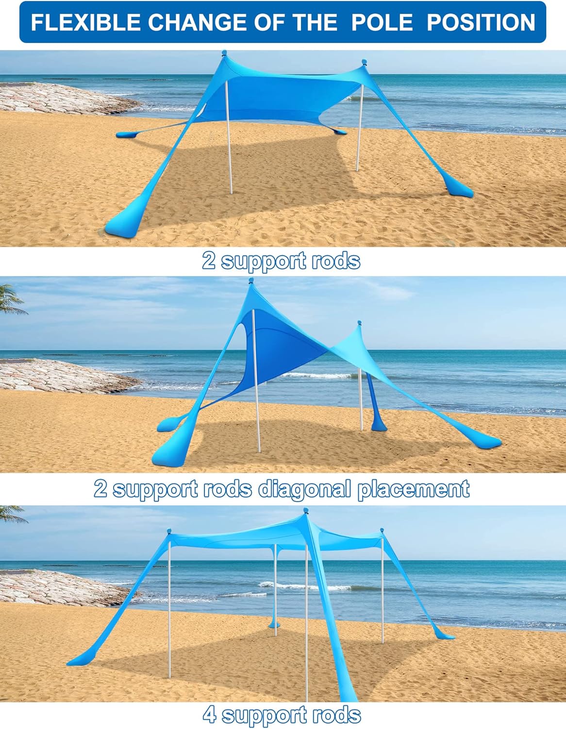 Beach Canopy with 4 Aluminum Poles, UPF50+ Sun Shelter, Pack of 2 U546368