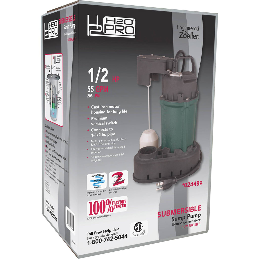 Cast Iron 1/2-HP Submersible Sump Pump P199