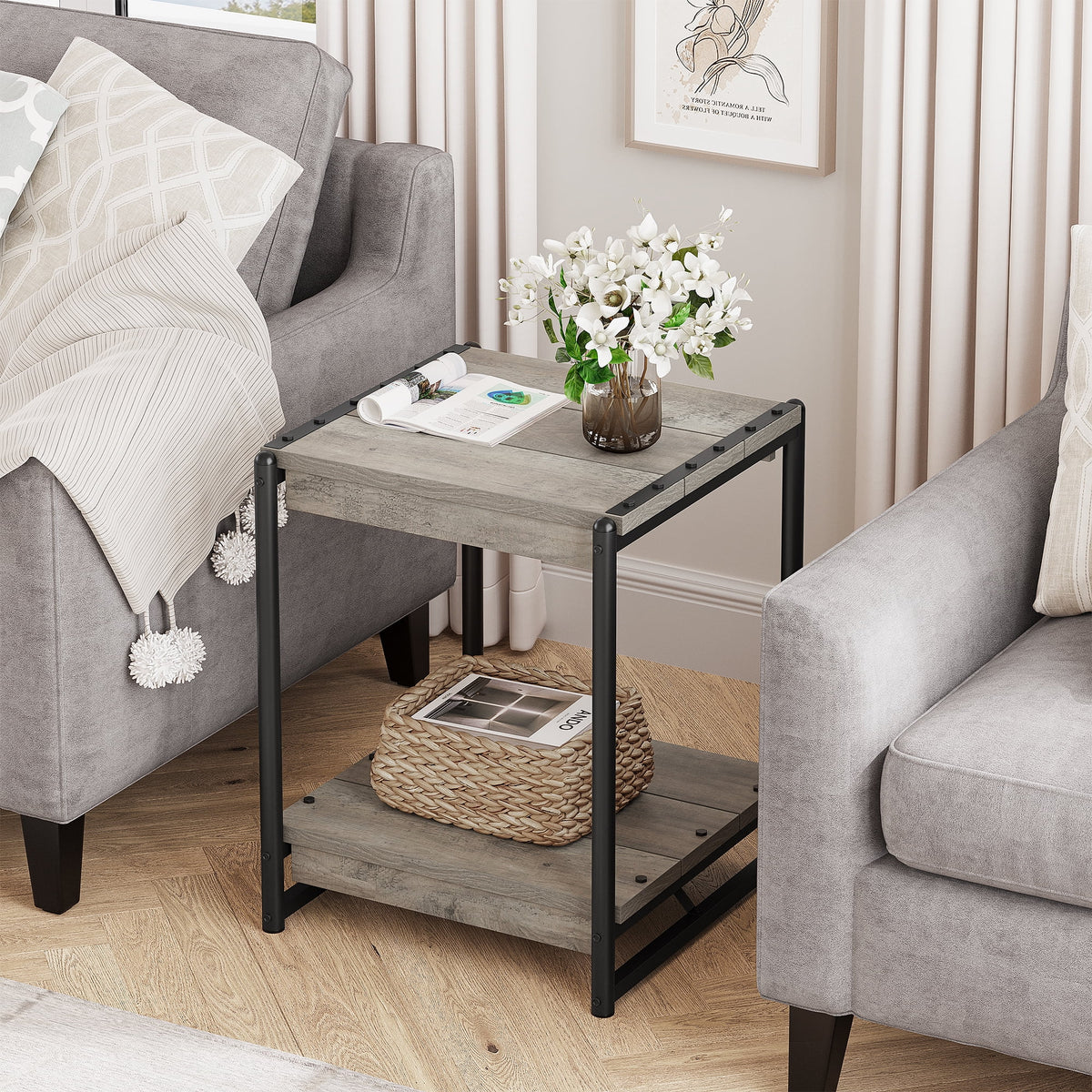 Grey Wood End Table with Storage Shelf G481990