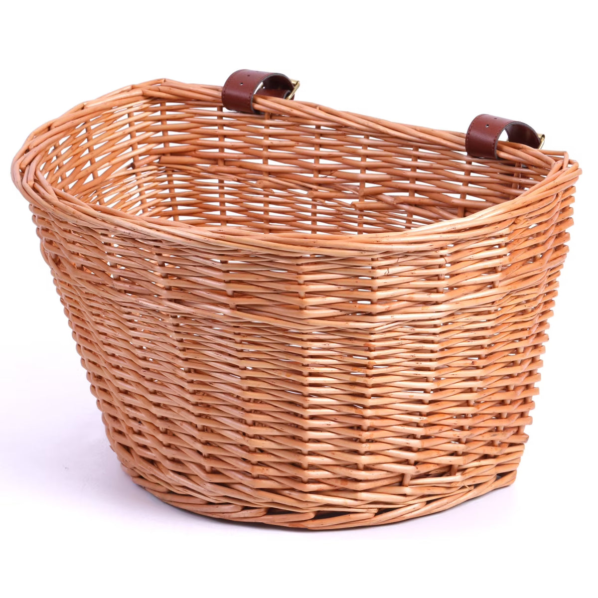 Wicker Front Bike Storage Basket with Faux Leather Straps S9520