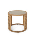 Tempered Glass Top Wicker Side Table in Light Brown I557775