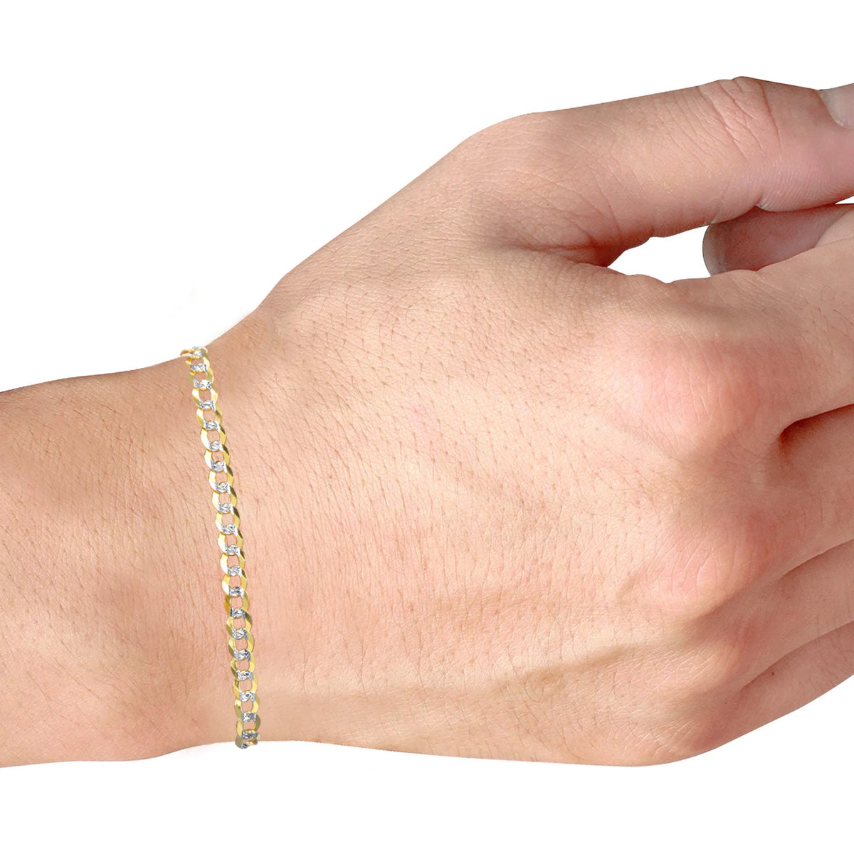 14k Yellow Gold Solid 5mm Cuban Chain Pave Two Tone Bracelet M75471