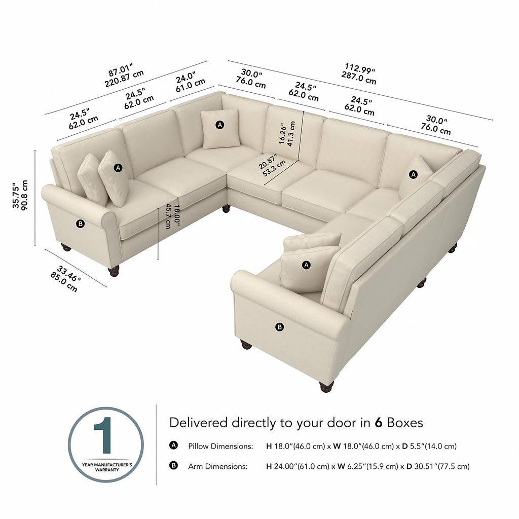 Cream Herringbone U Shaped Sectional Couch R9868
