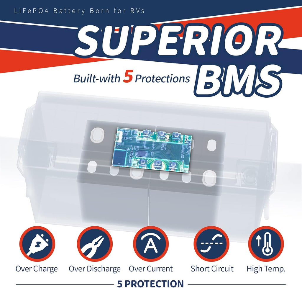12V 200Ah Lithium Iron Phosphate Battery with 100A BMS, 2.56kWh J229837