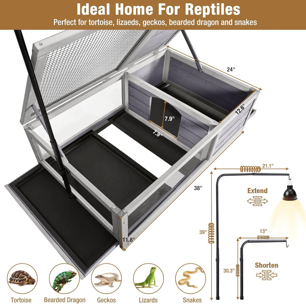 Wooden Tortoise House Habitat with Light Support C457270