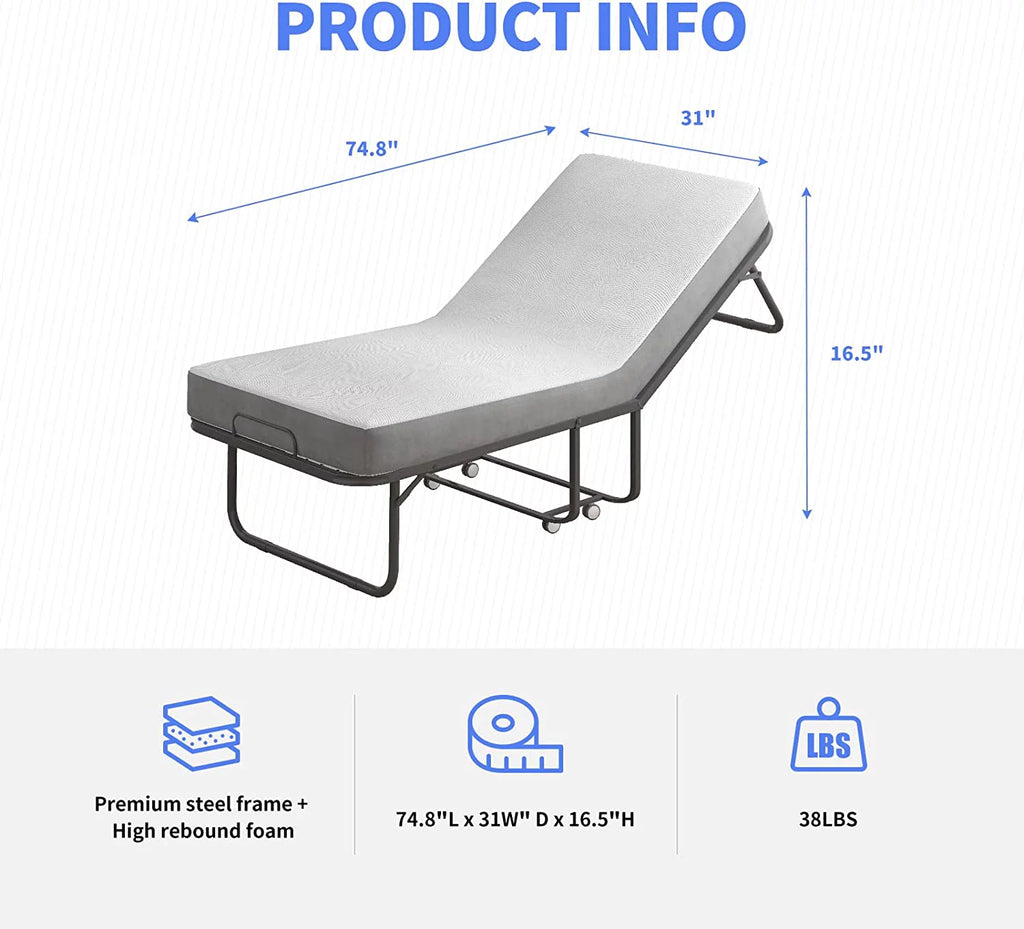 Folding Bed with 4 Inch Mattress and Lockable Wheels S987871