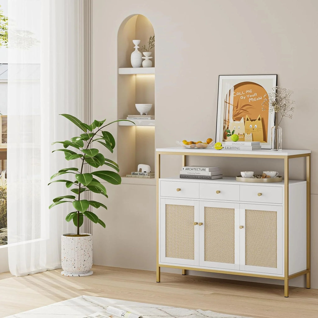 White and Gold Dresser with Drawers and Doors M779914