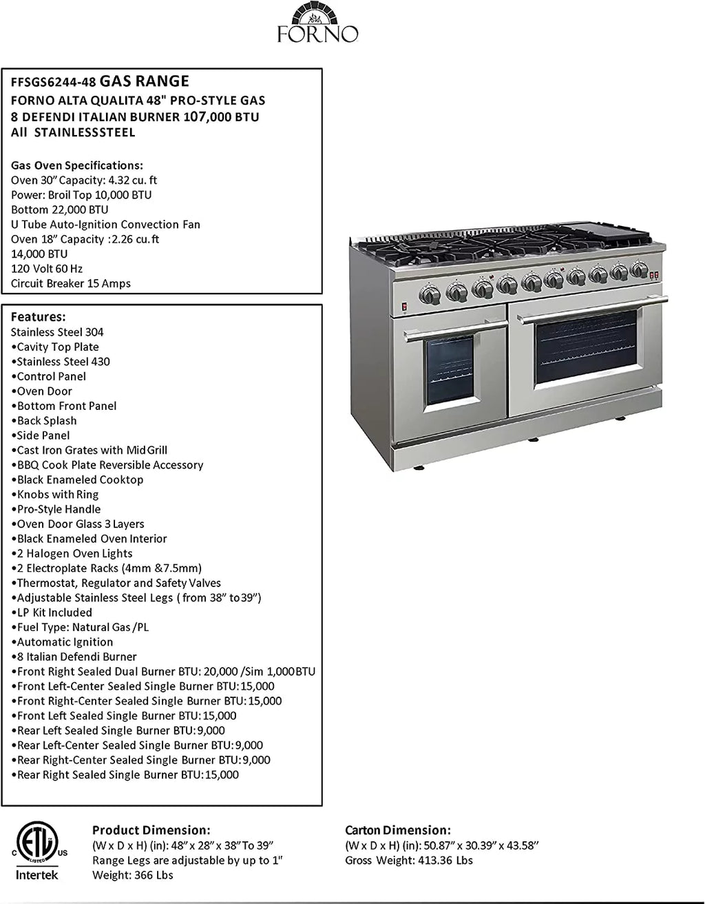 Gold Professional 48" Freestanding Gas Range E636532