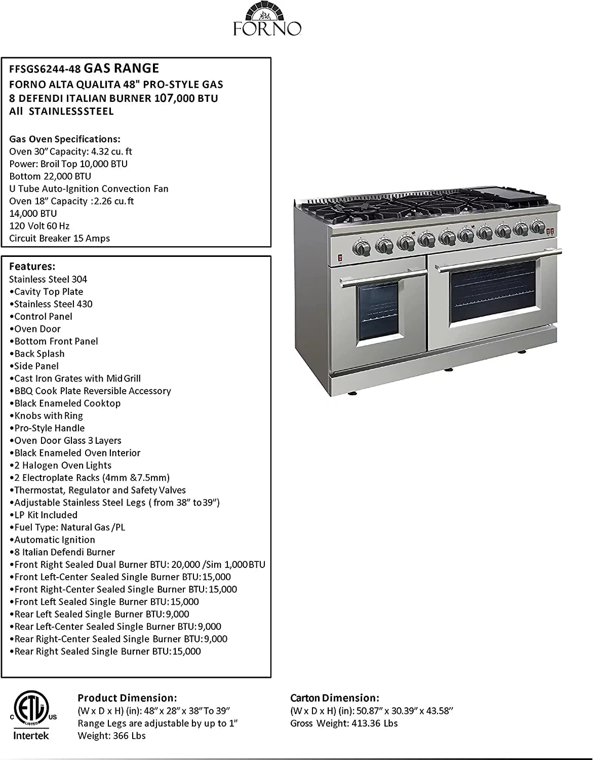 Gold Professional 48" Freestanding Gas Range E636532