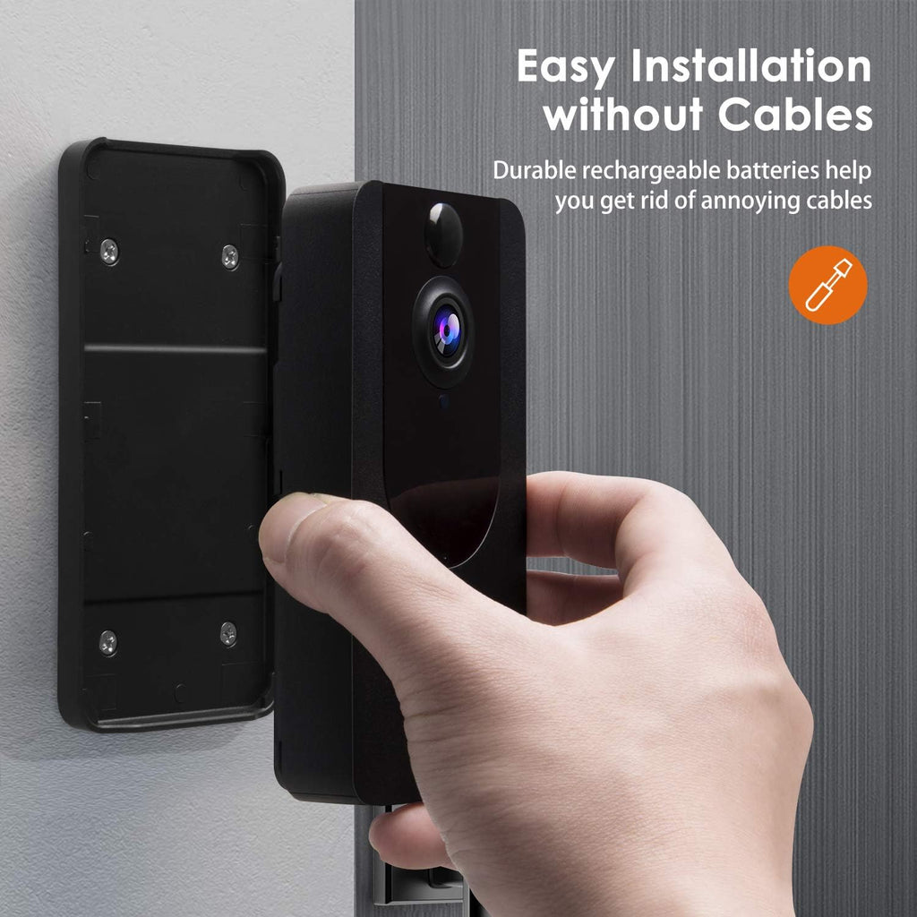 Wireless Video Doorbell Camera with Chime, 1080P, PIR Motion Detection, IP65 Waterproof, 2-Way Audio, Night Vision, Pack of 2 O46168