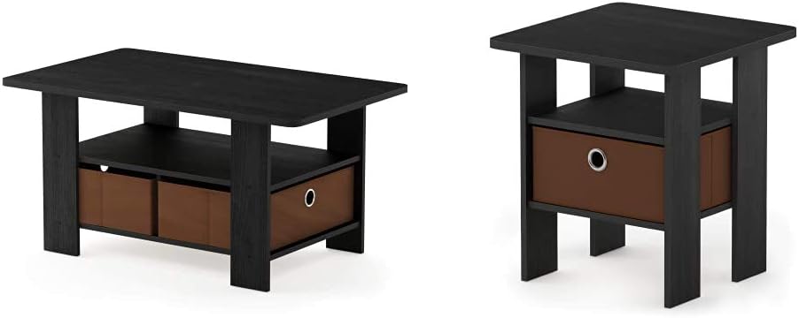 Americano Medium Brown Coffee Table and End Table with Bin Drawer U86554
