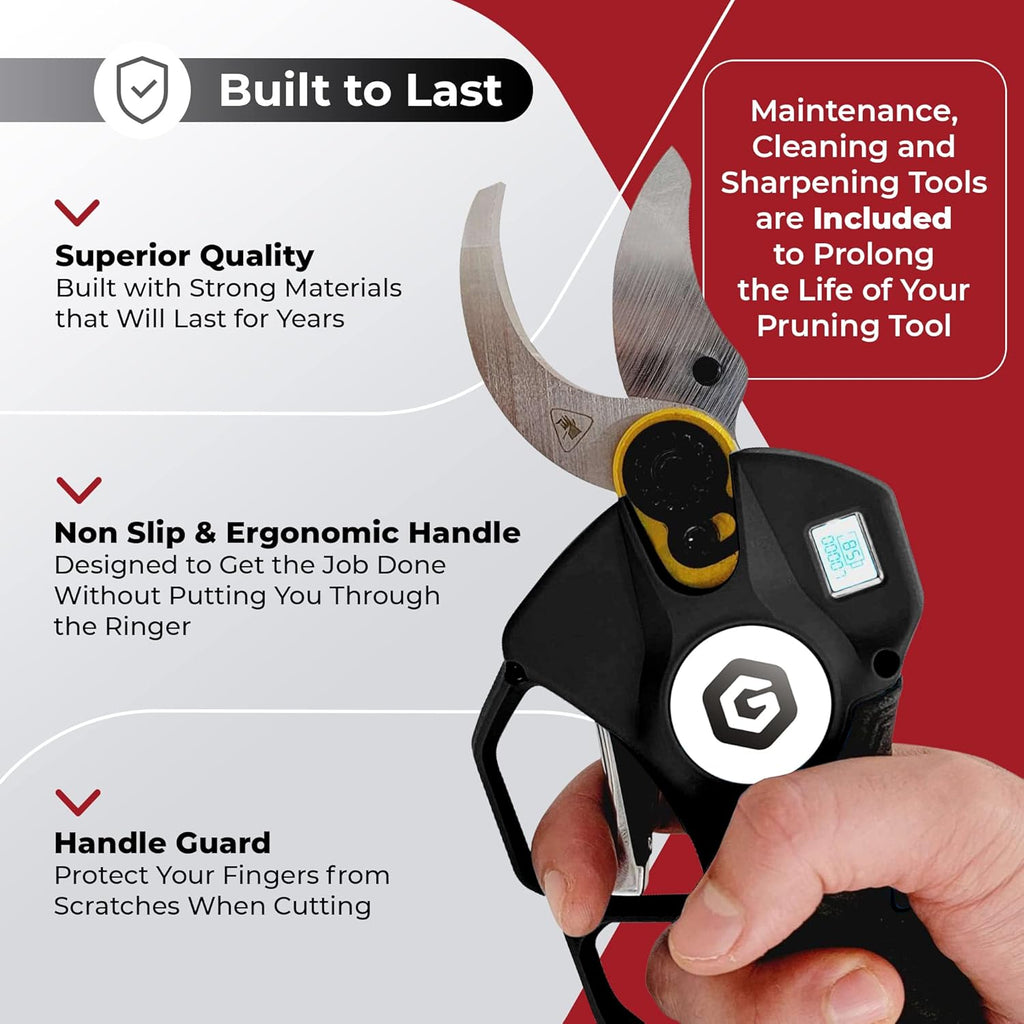 25V Electric Pruning Shears, Pack of 2, SK5 Carbon Steel Blades, 2 Ah Lithium Batteries, LCD Display, 40 mm Cutting Diameter F637