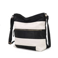 Black Striped Vegan Leather Shoulder Handbag Z356684