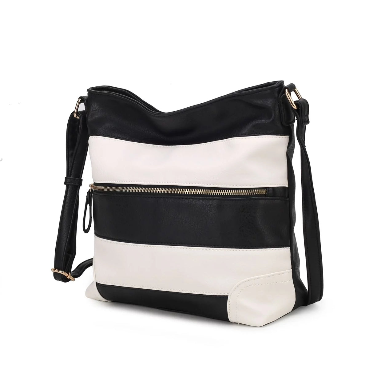 Black Striped Vegan Leather Shoulder Handbag Z356684