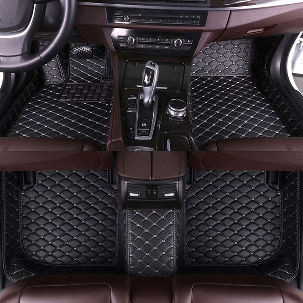 Black with Beige Stitching XPE Leather Car Floor Mats V169