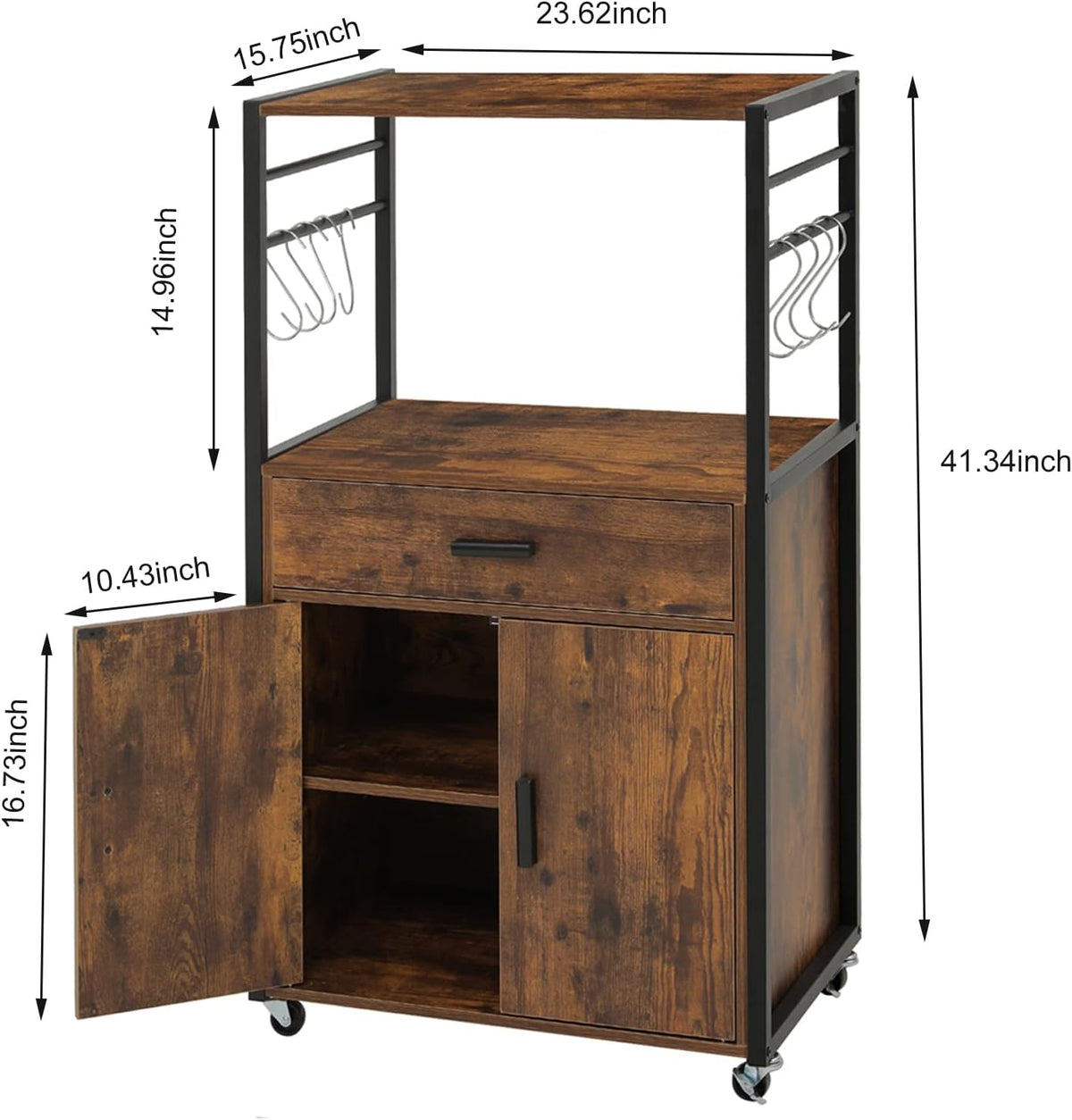 Rustic Brown Rolling Kitchen Island Cart with Drawer Z88275