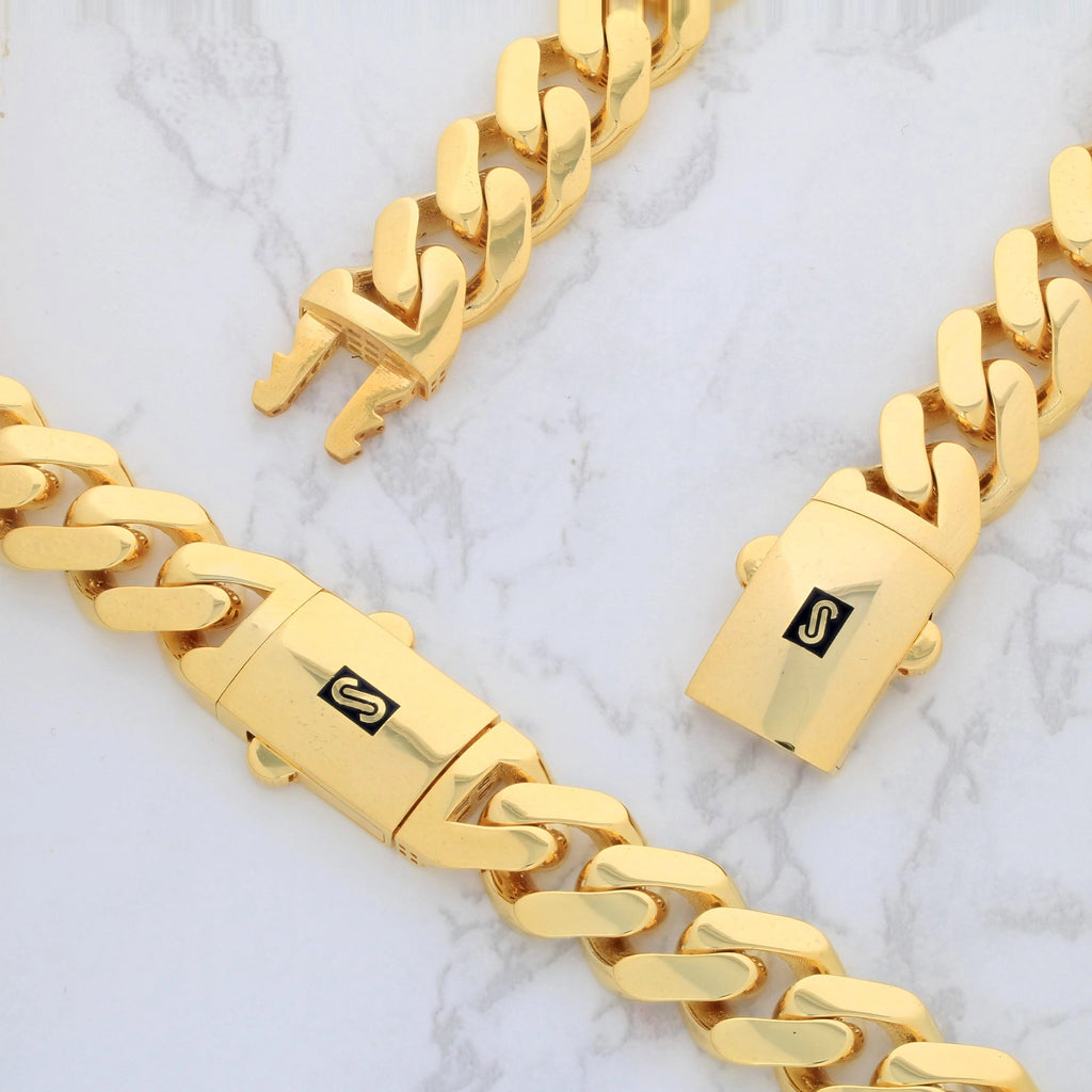 14k Yellow Gold 13mm Cuban Link Chain Necklace S9753