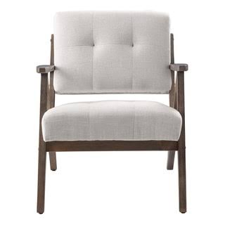Brown Linen Rubberwood Arm Chair Q8884