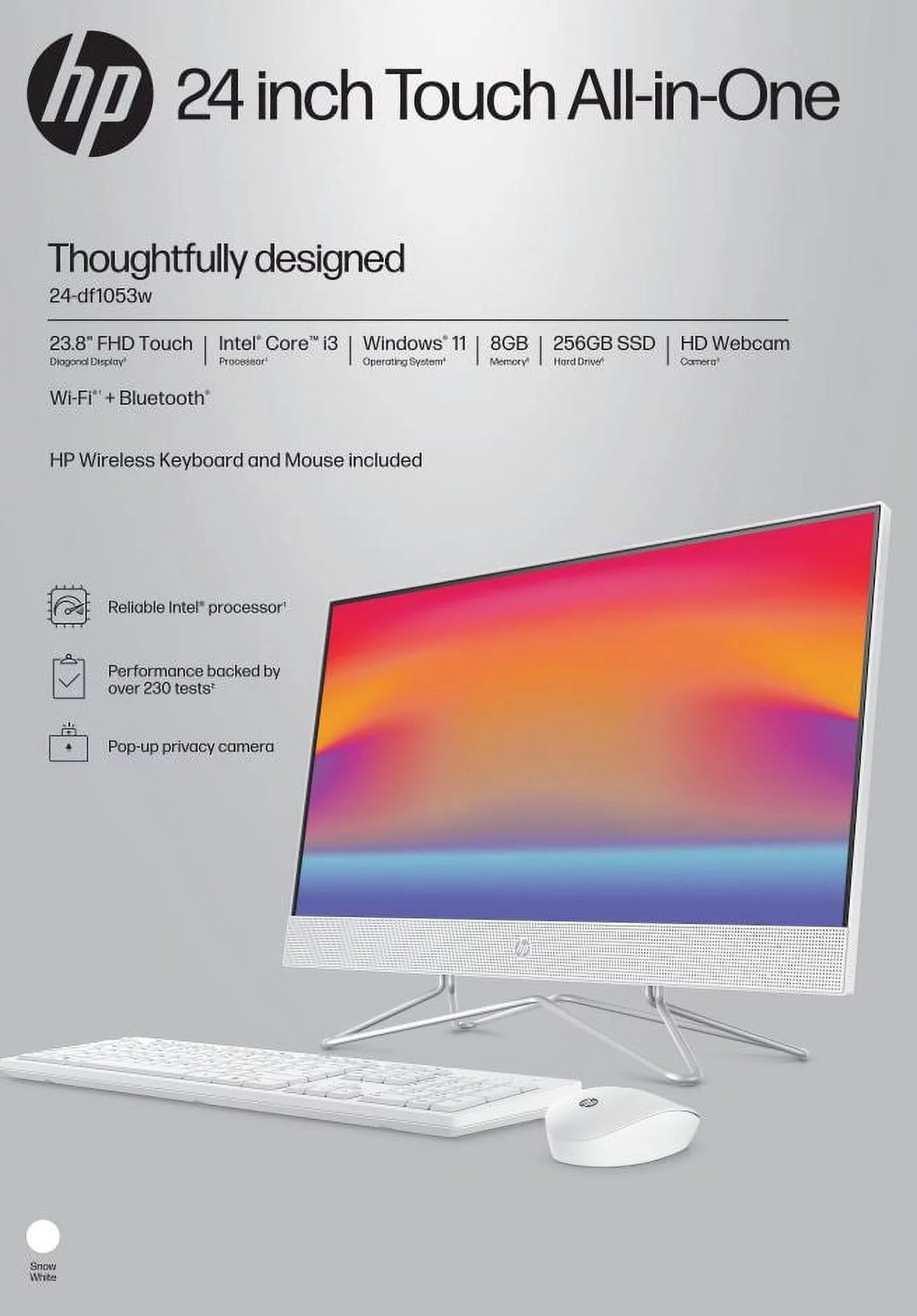 23.8" Touch FHD All-in-One PC, Intel Core i3-1115G4, 8GB SDRAM, 256GB SSD, Snow White, Windows 11 Home J75211