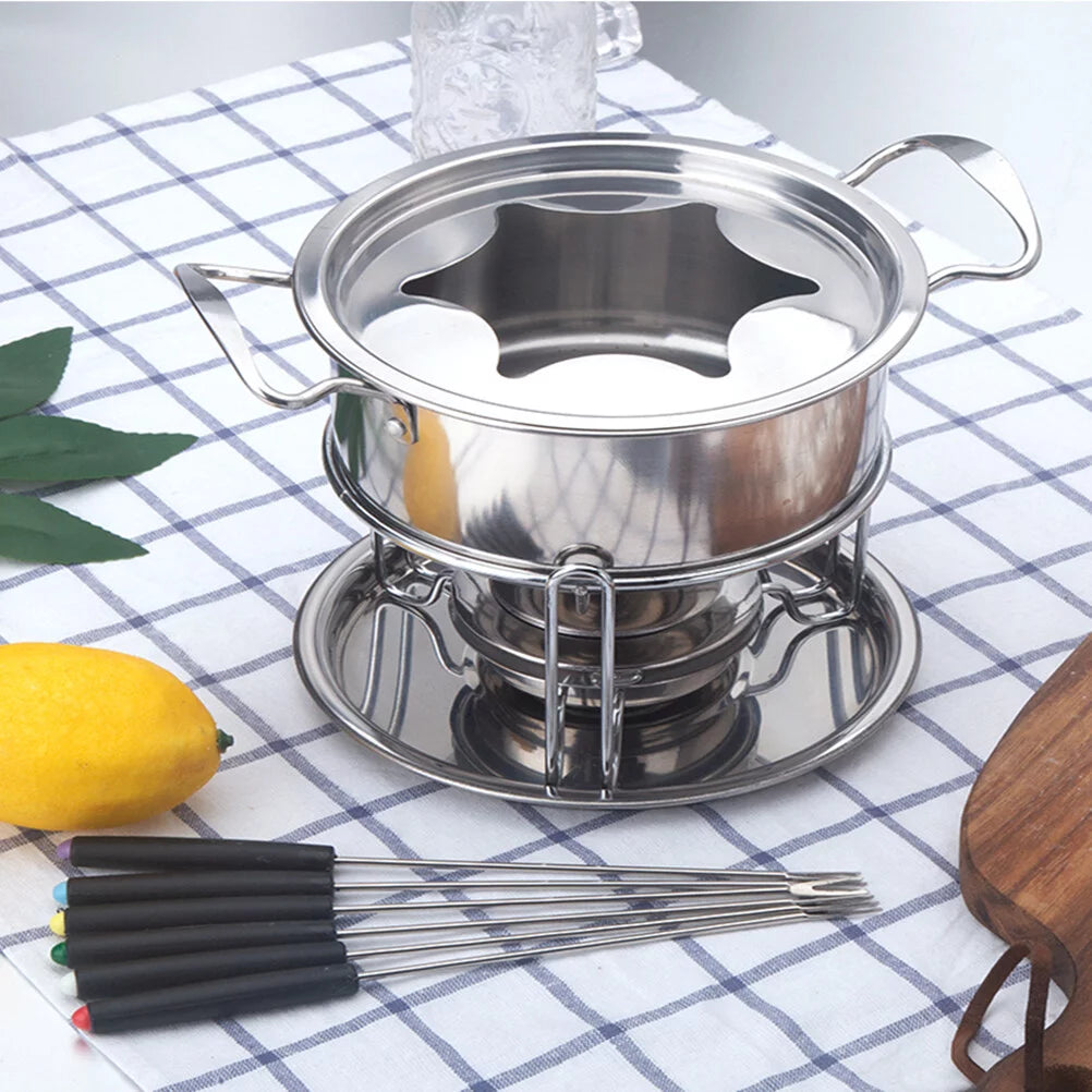 10-Piece Set Stainless Steel Chocolate Melting Pot Cheese Fondue Set W63644