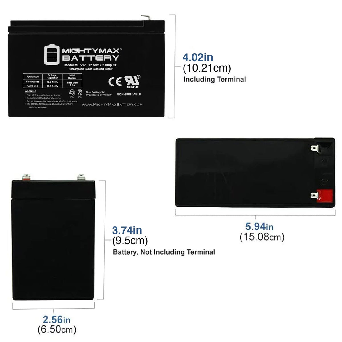 12V 7.2AH Replacement Battery + 12V 1Amp Charger V500