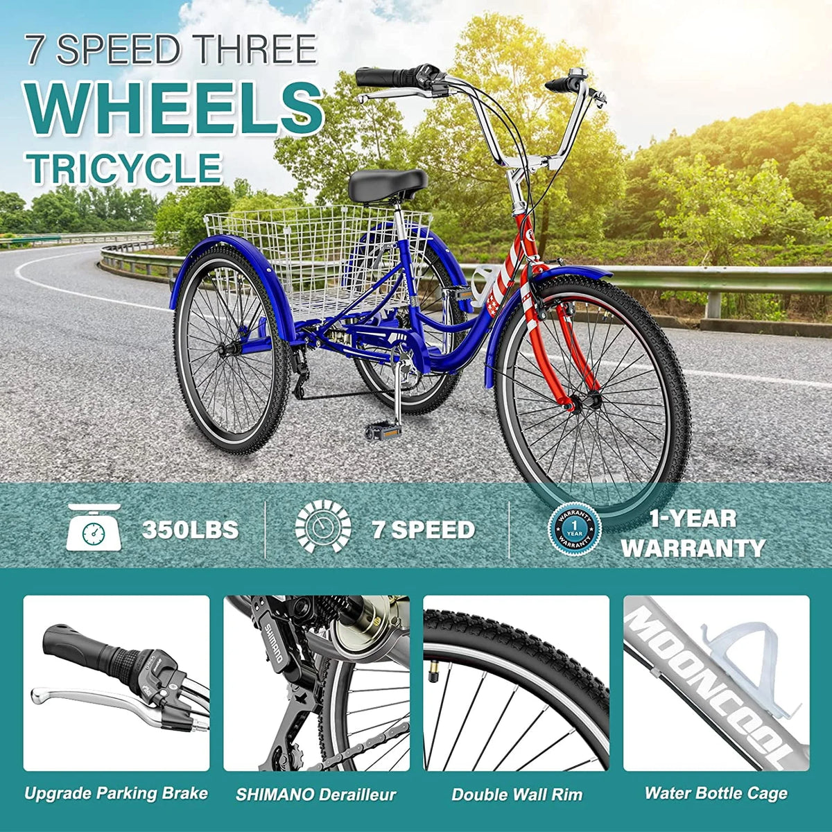 20/24/26 inch Adult Tricycle 3 Wheel Bike with Cargo Basket U2703