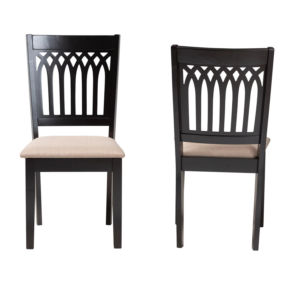 Beige Fabric Dark Brown Wood 2-Piece Dining Chair Set W644