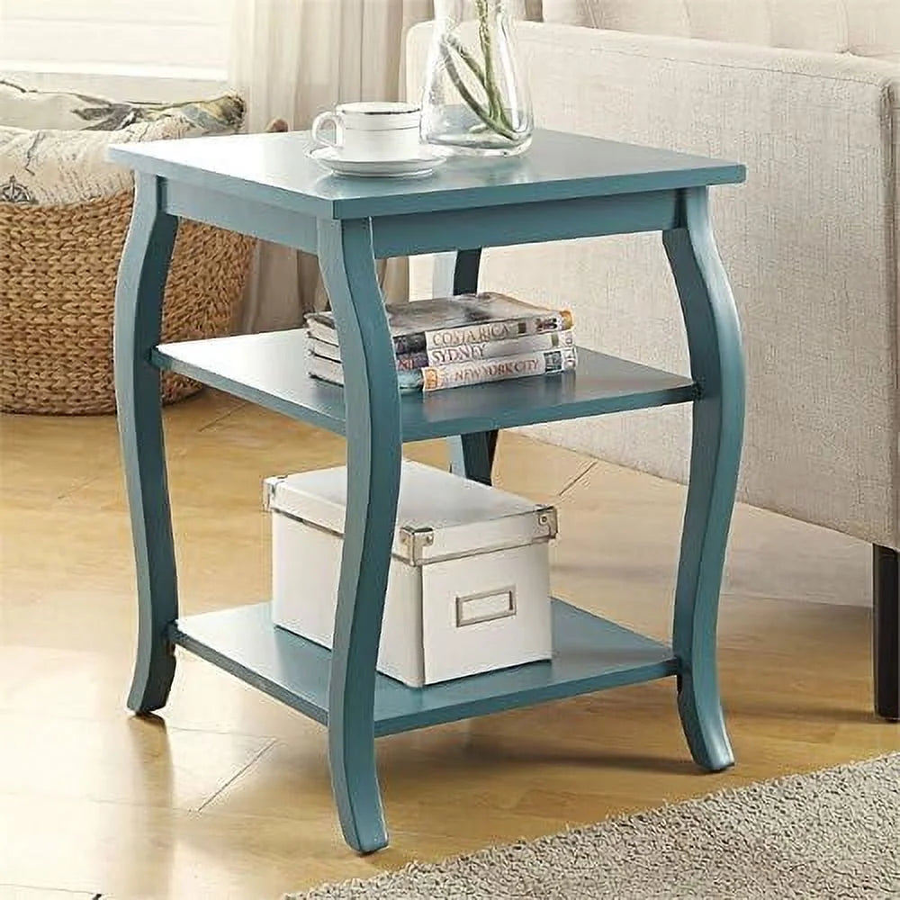 Square Wood End Table with Cabriole Legs in Teal Green M50327