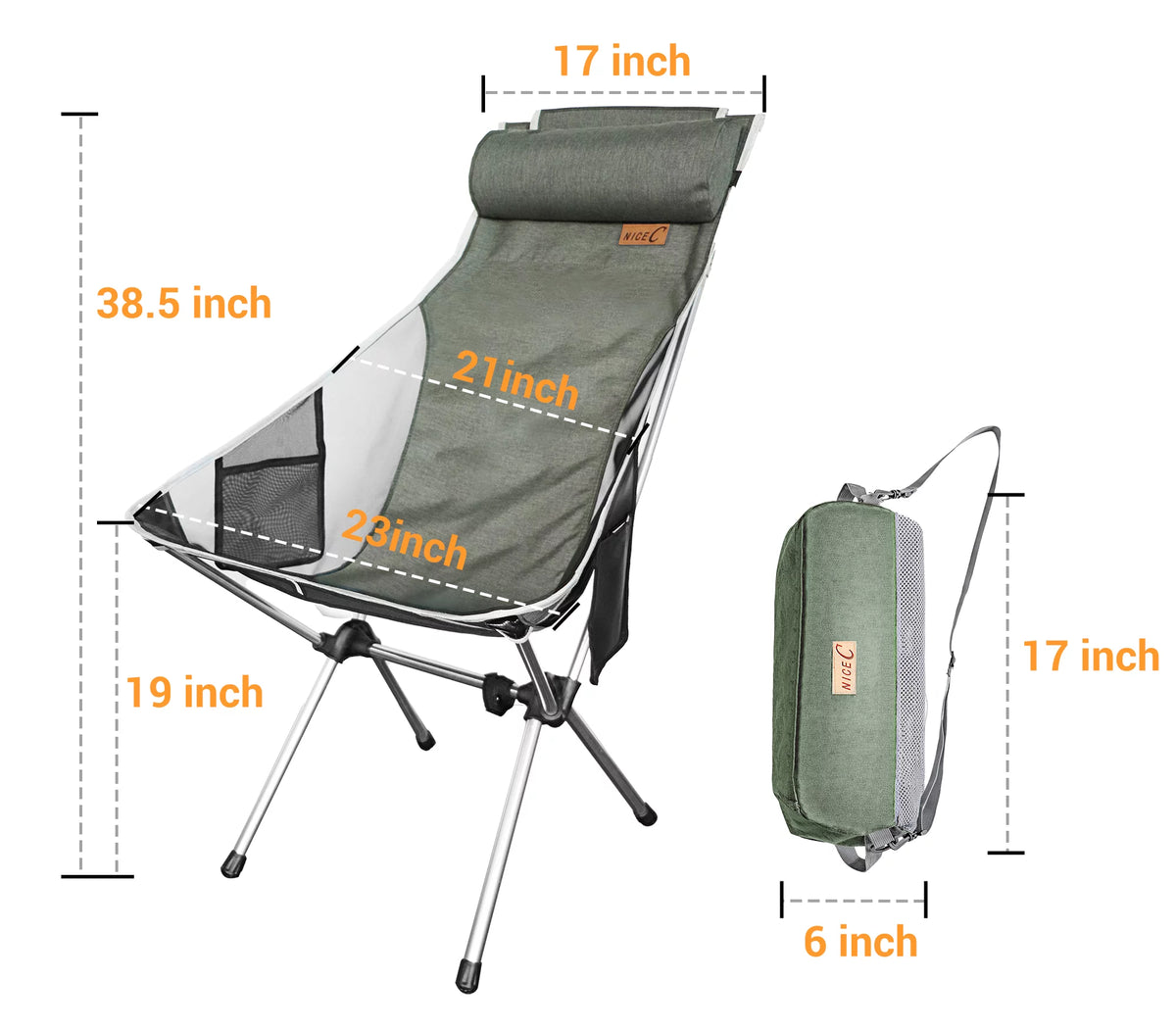 Ultralight High Back Folding Camping Chair with Headrest and Carry Bag, 2 Pack E678225