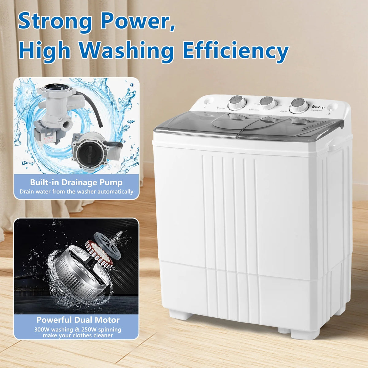 Grey Twin Tub Portable Washing Machine R444