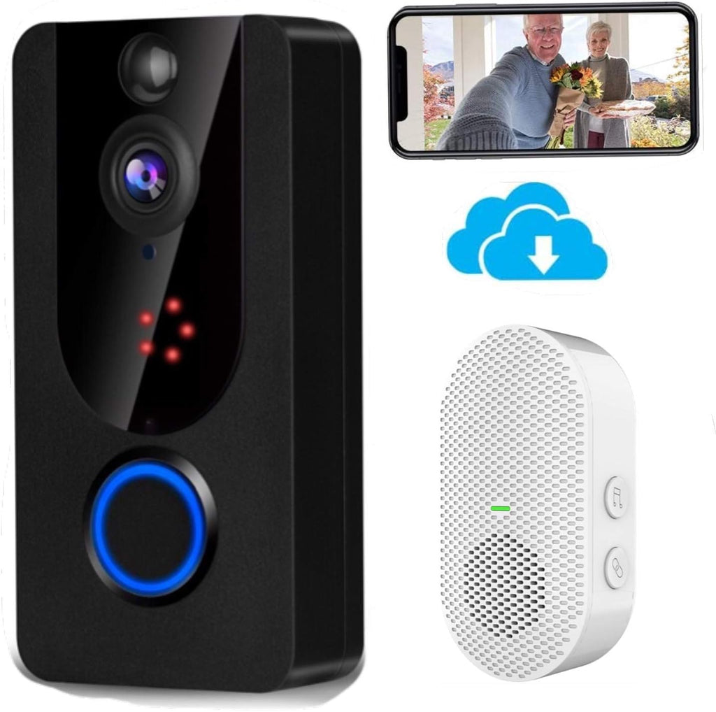 Wireless Video Doorbell Camera with Chime, 1080P, PIR Motion Detection, IP65 Waterproof, 2-Way Audio, Night Vision, Pack of 2 O46168