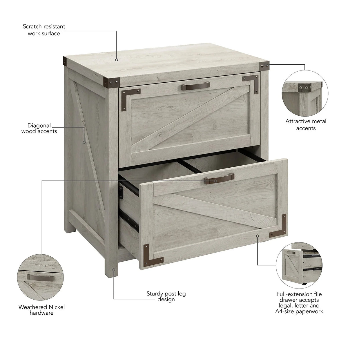 White 2 Drawer Lateral File Cabinet J395044