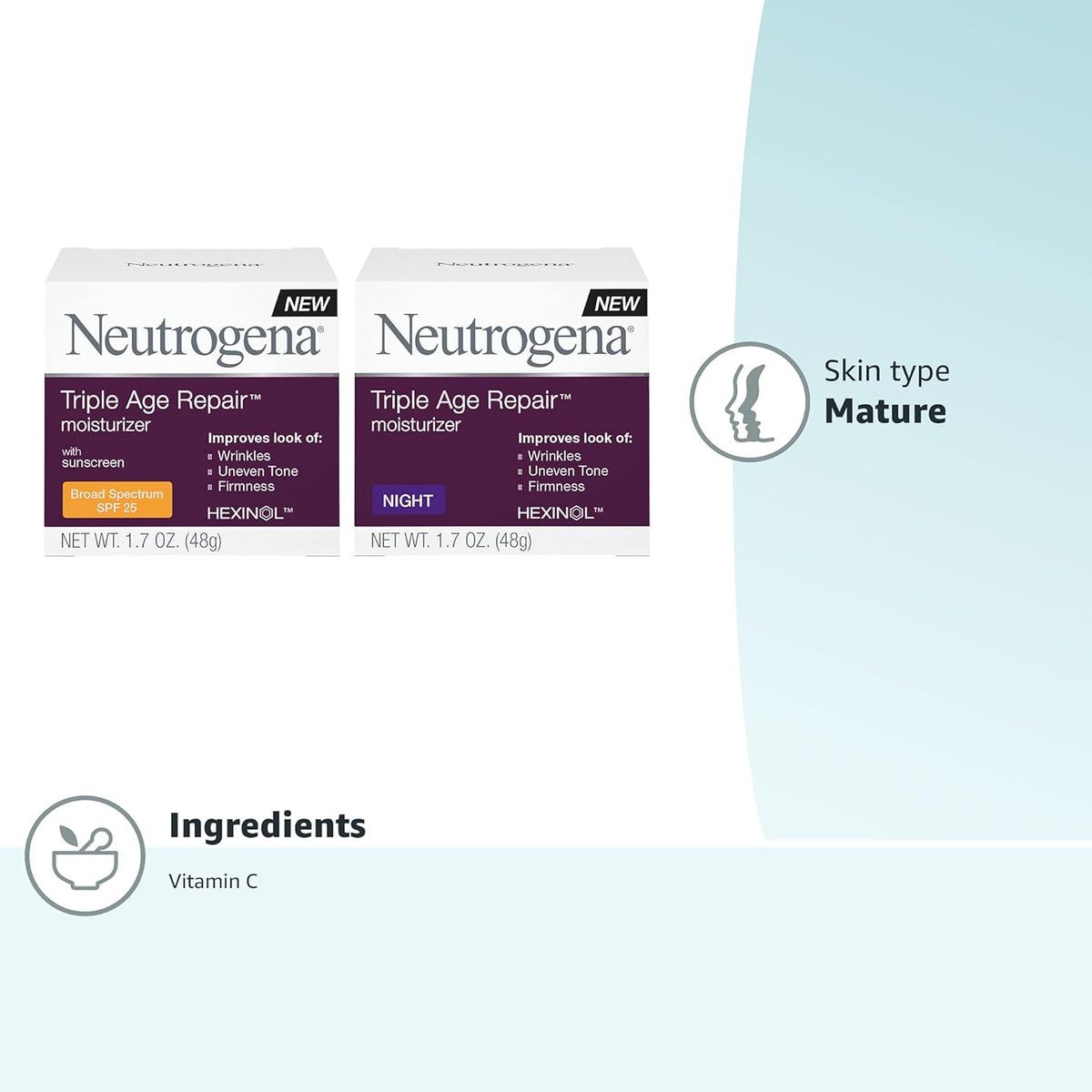 Triple Age Repair Anti-Aging Night Cream and Daily Facial Moisturizer with SPF 25 Sunscreen, 1.7 oz X7805