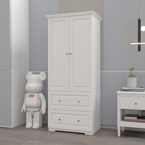 White 6-Door Large Armoire Wardrobe with 3 Drawers & 2 Hanging Rod D5644