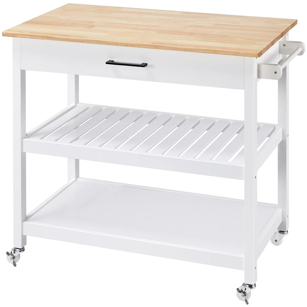 White Kitchen Island Cart with Wheels Storage Drawer T912