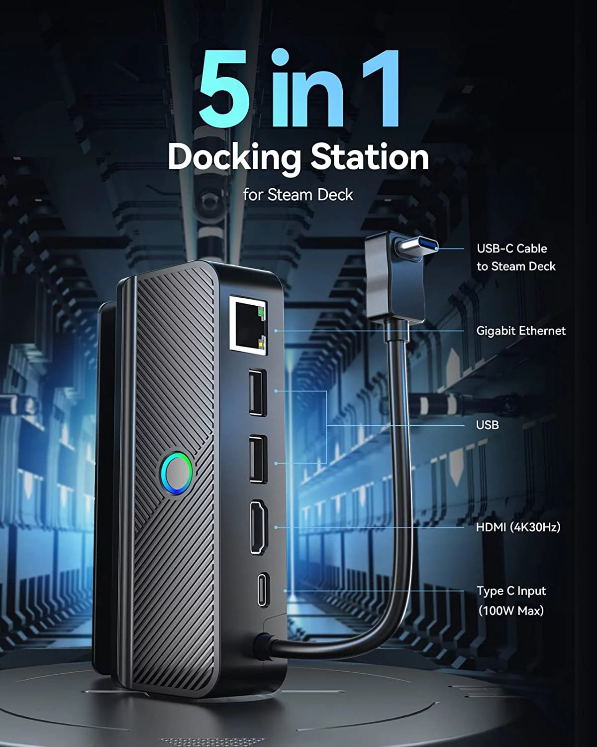 Steam Deck Dock with Gigabit Ethernet, HD 2.0, 2 USB-A, 100W Charging Port U79855