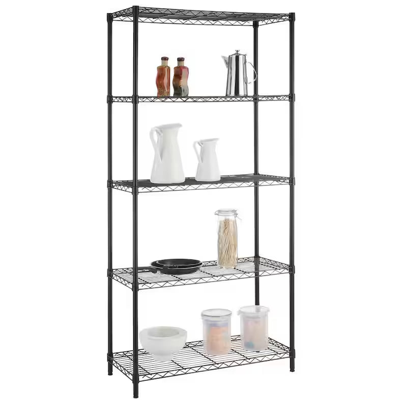 5-Tier Steel Wire Shelving Unit in Black L811346