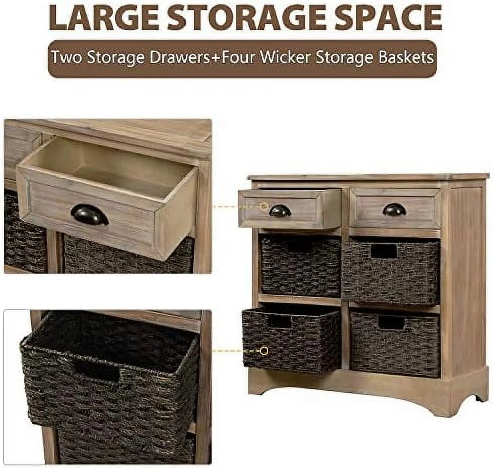 Chest Cabinet Unit with 2 Wood Drawers and 4 Wicker Baskets Y13562