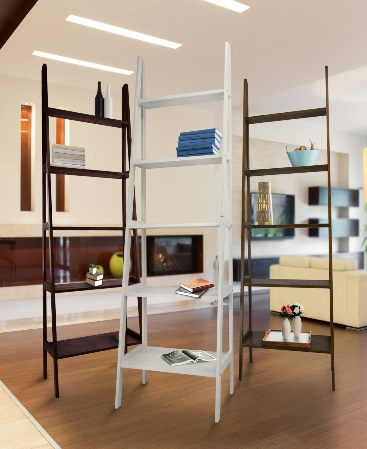5 Shelf Ladder Bookcase Espresso Q63771