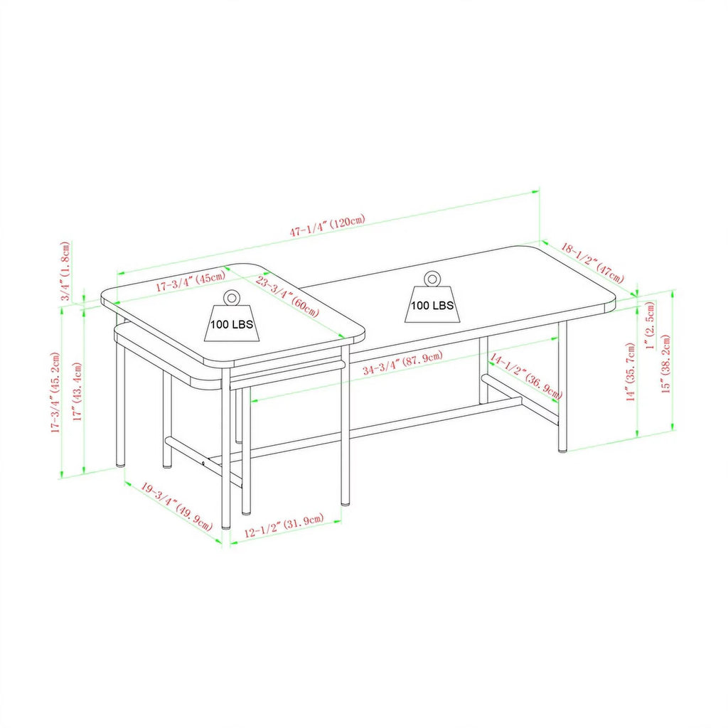 Oak Black 2-Piece Wood Nesting Coffee Table Y12495